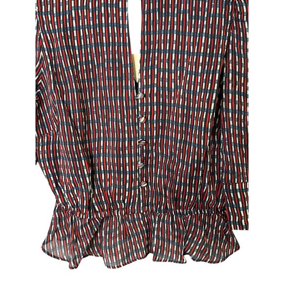 Anthropologie Lenon Striped Peplum Keyhole Puff Sleeve Blouse Top Womens XS Chic - Picture 3 of 9